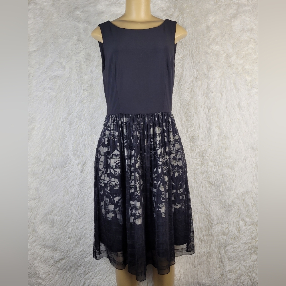 Eliza J Black White Floral Knee‎ Length Cocktail Dress Size 6 Elegant
